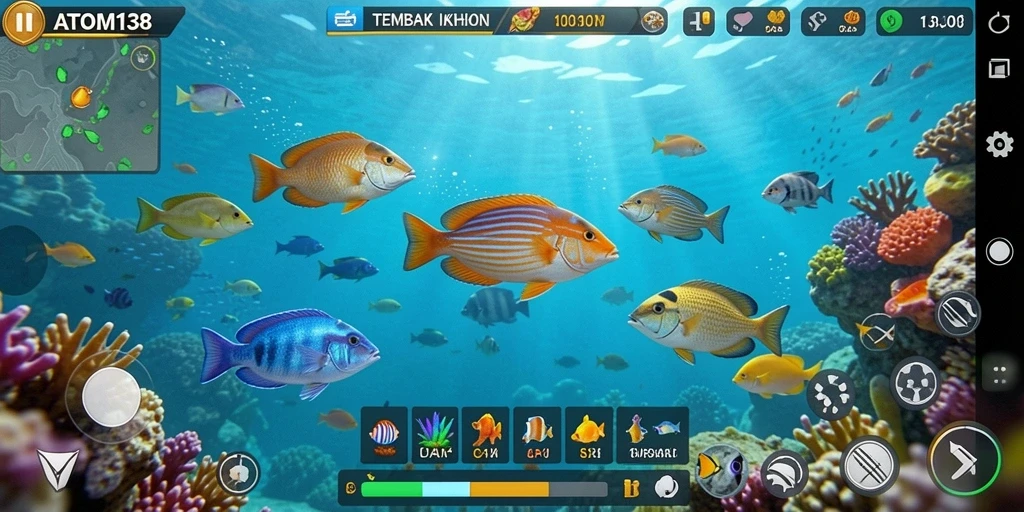 Tampilan gameplay seru menembak ikan di ATOM138.