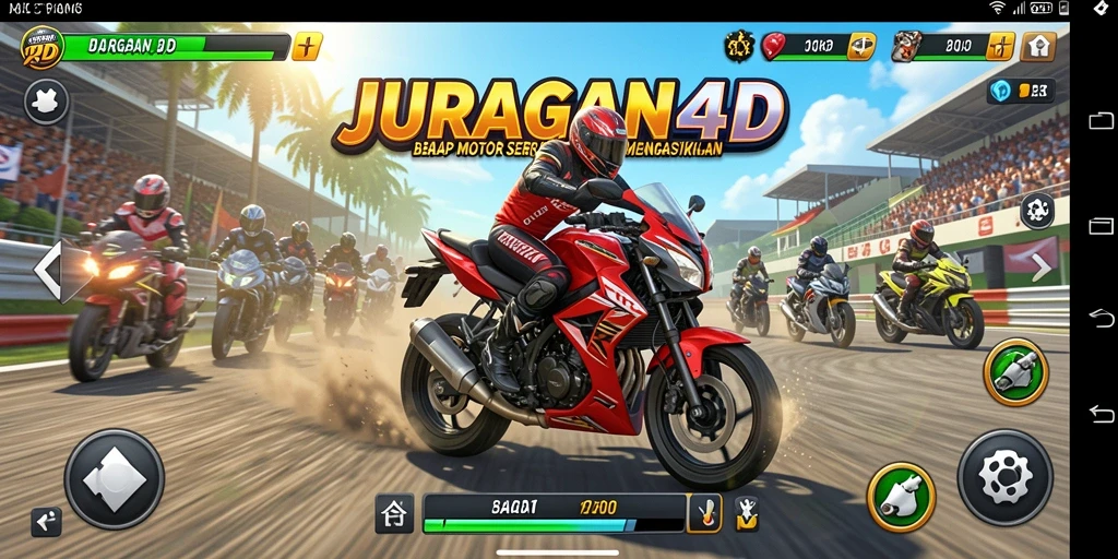 Screenshot JURAGAN4D menampilkan aksi balap motor yang mendebarkan.
