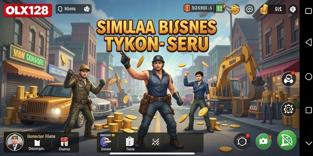 Tampilan gameplay OLX128 saat membangun bisnis Tycoon.