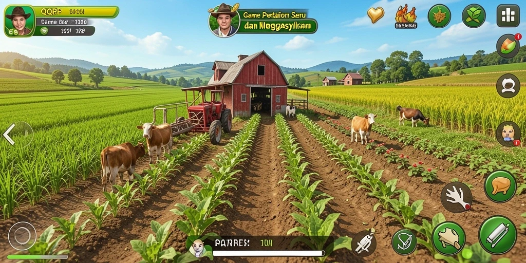 Tampilan gameplay seru di QQRP dengan aktivitas bertani yang menyenangkan.