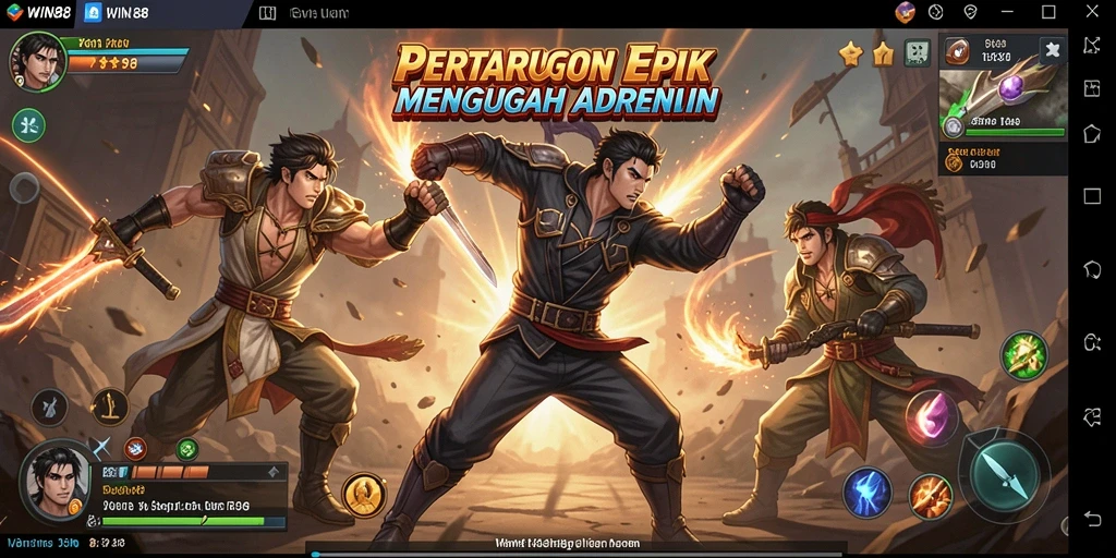 Tampilan gameplay <strong>WIN88</strong> yang mendebarkan dalam arena pertarungan.