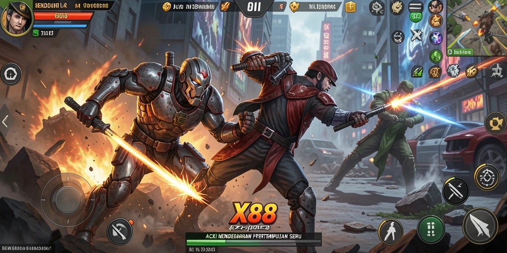 Gameplay X88 yang intens, aksi mendebarkan di setiap sudut.